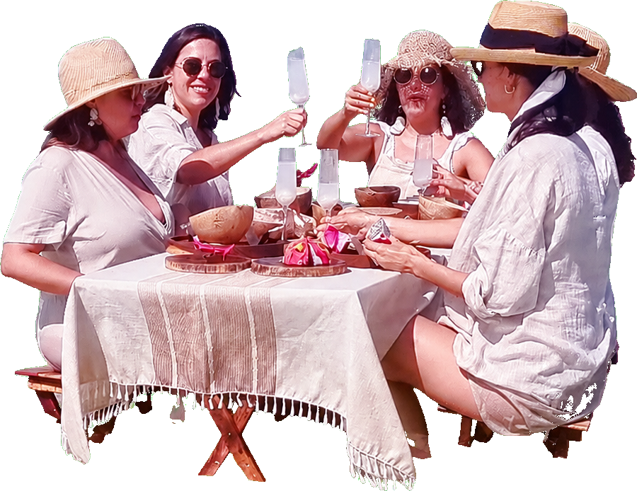 Grupo en el picnic en medio del mar Sisal